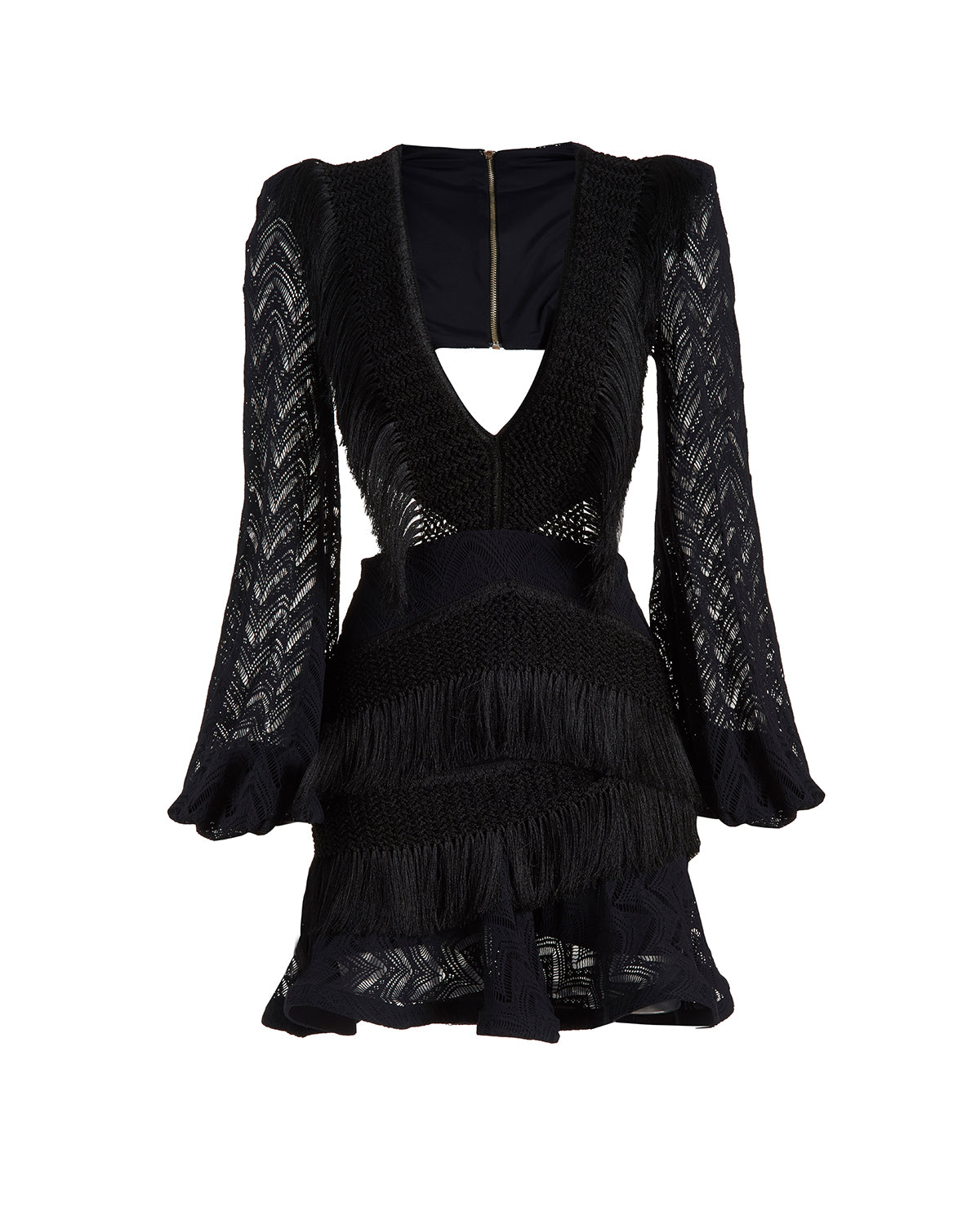 FRINGE CUT-OUT MINI DRESS