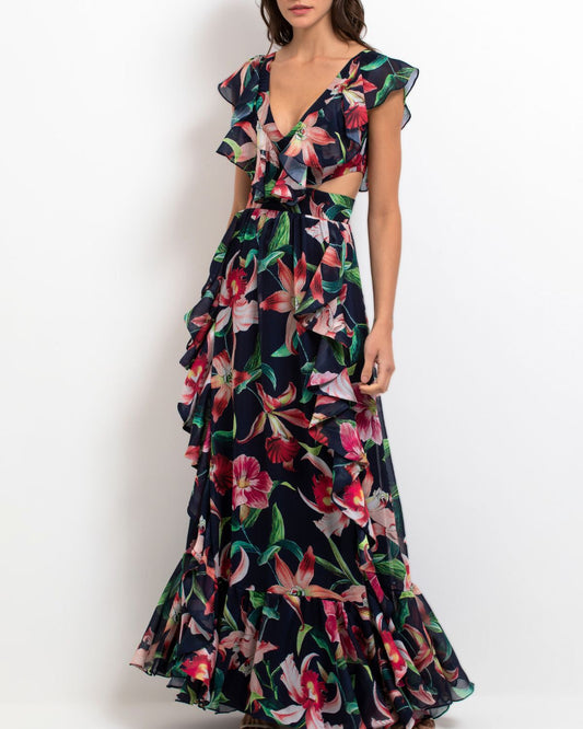 Laelia Ruffle V-Neck Maxi Dress (FINAL SALE)