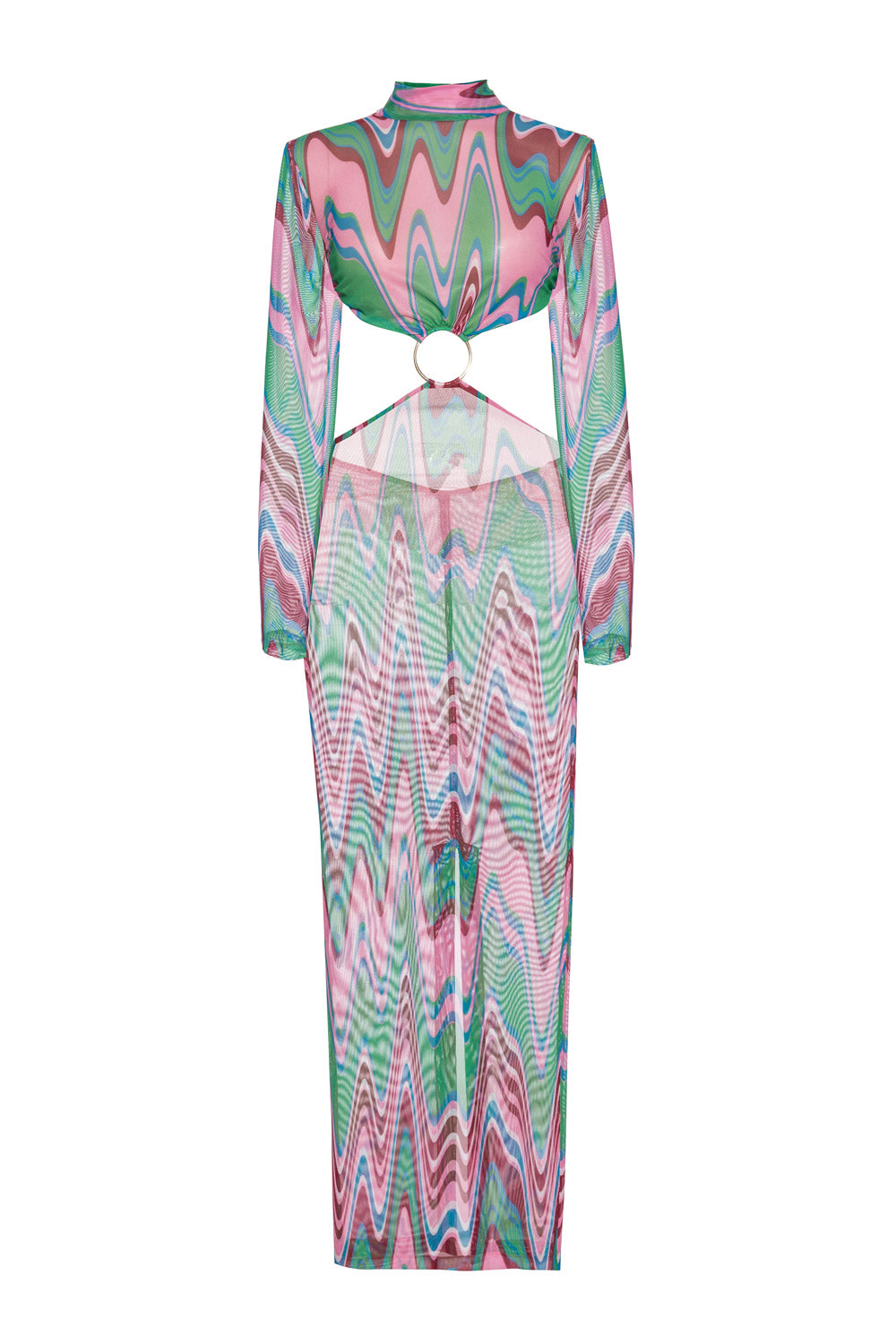 WAVE PRINTED CUTOUT TULLE MAXI DRESS (FINAL SALE)